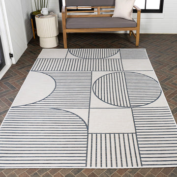Arielle Mid-Century Modern Geometric Lines Reversible Machine-Washable Indoor/Outdoor Area Rug